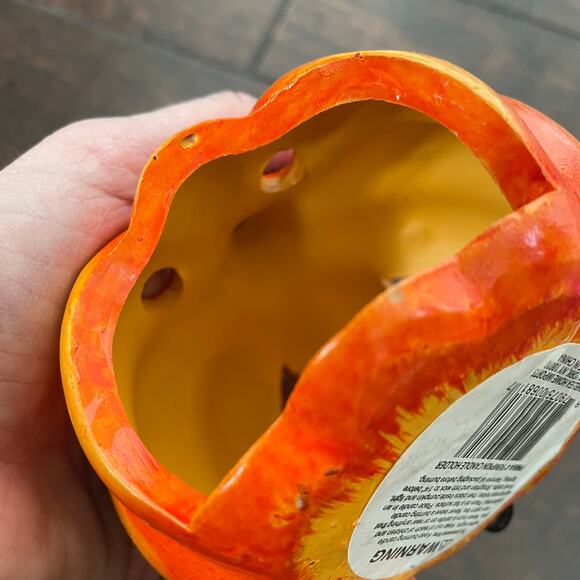 Ceramic Pumpkin Candle Holder Jack O Lantern Votive Tea Light Chelsea Home VTG - Picture 9 of 9